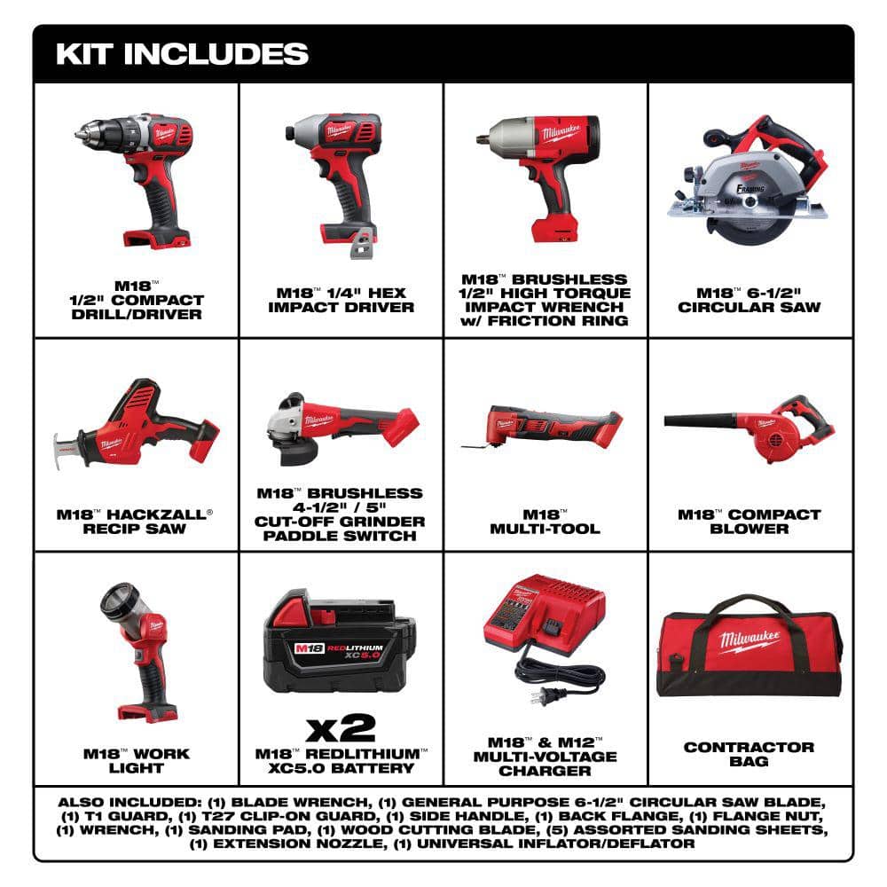 Milwaukee M18 18-Volt Lithium-Ion Cordless Combo Kit 9-Tool (2605)