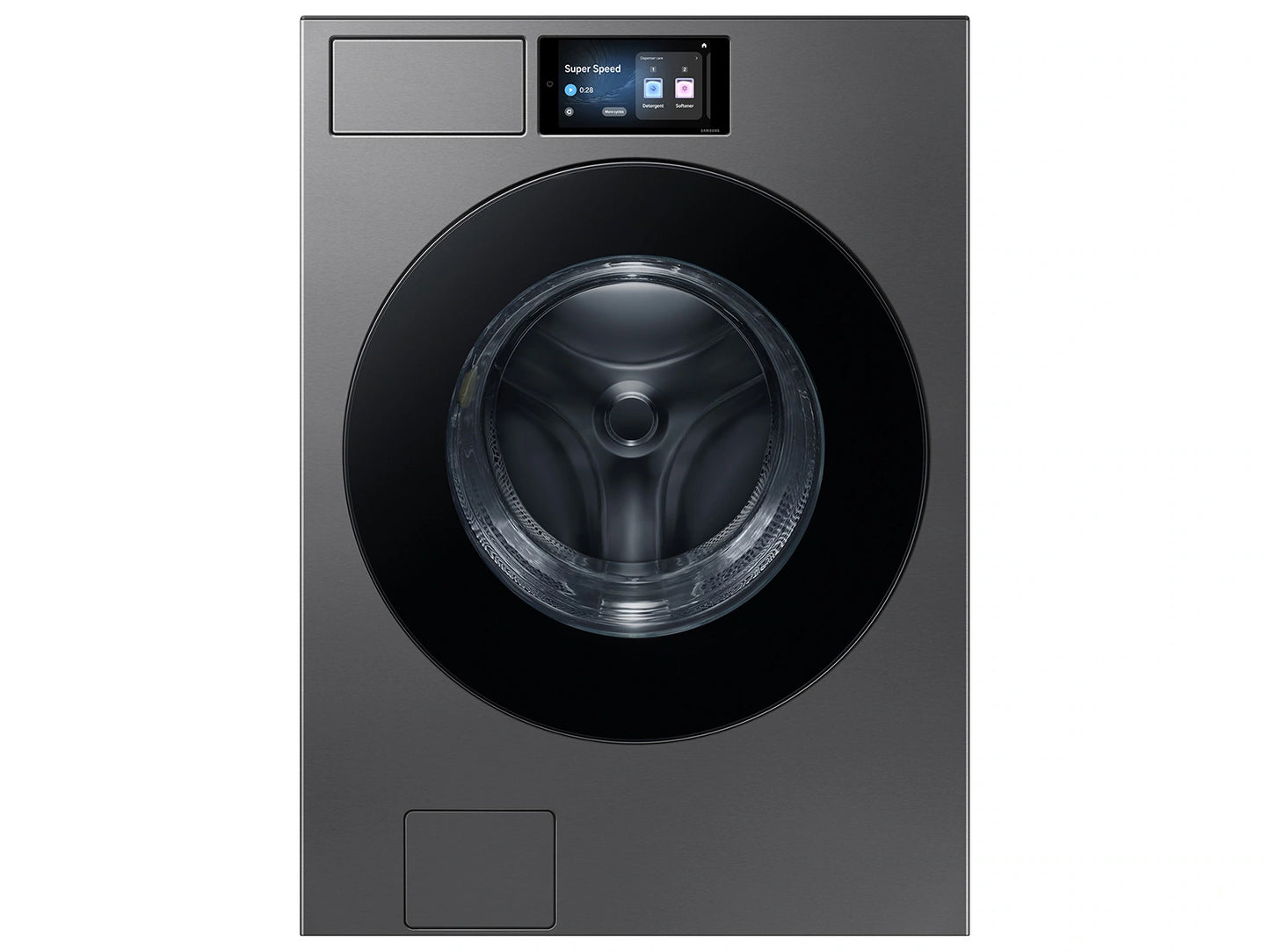 Samsung 5.3 cu. ft. Bespoke Ultra Capacity Vented All-in-One Washer Dryer Combo with Electric Dryer and AI Home in Dark Steel with 27 in Pedestal (2613)
